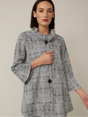 Joseph Ribkoff Lightweight Monochrome Ruffle Neck Long Jacket